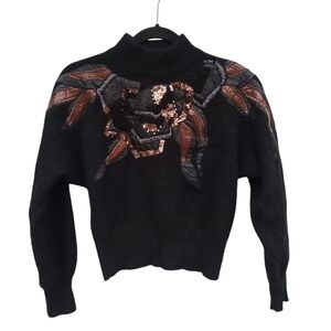 Vintage Erez Sweater Mock Neck Cropped Lambswool Angora Leather Snake Skin Med.